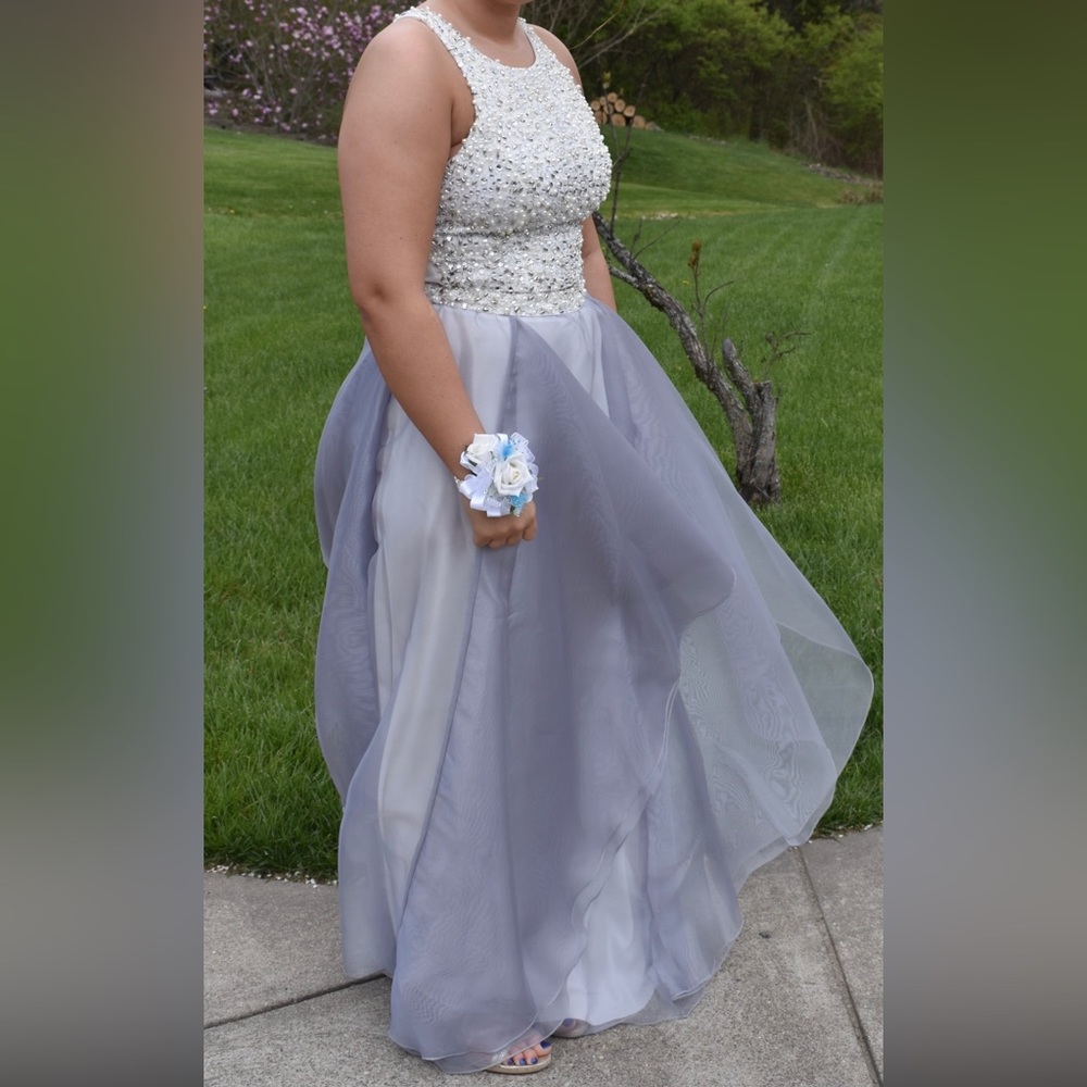2 Piece Silver Prom Dress